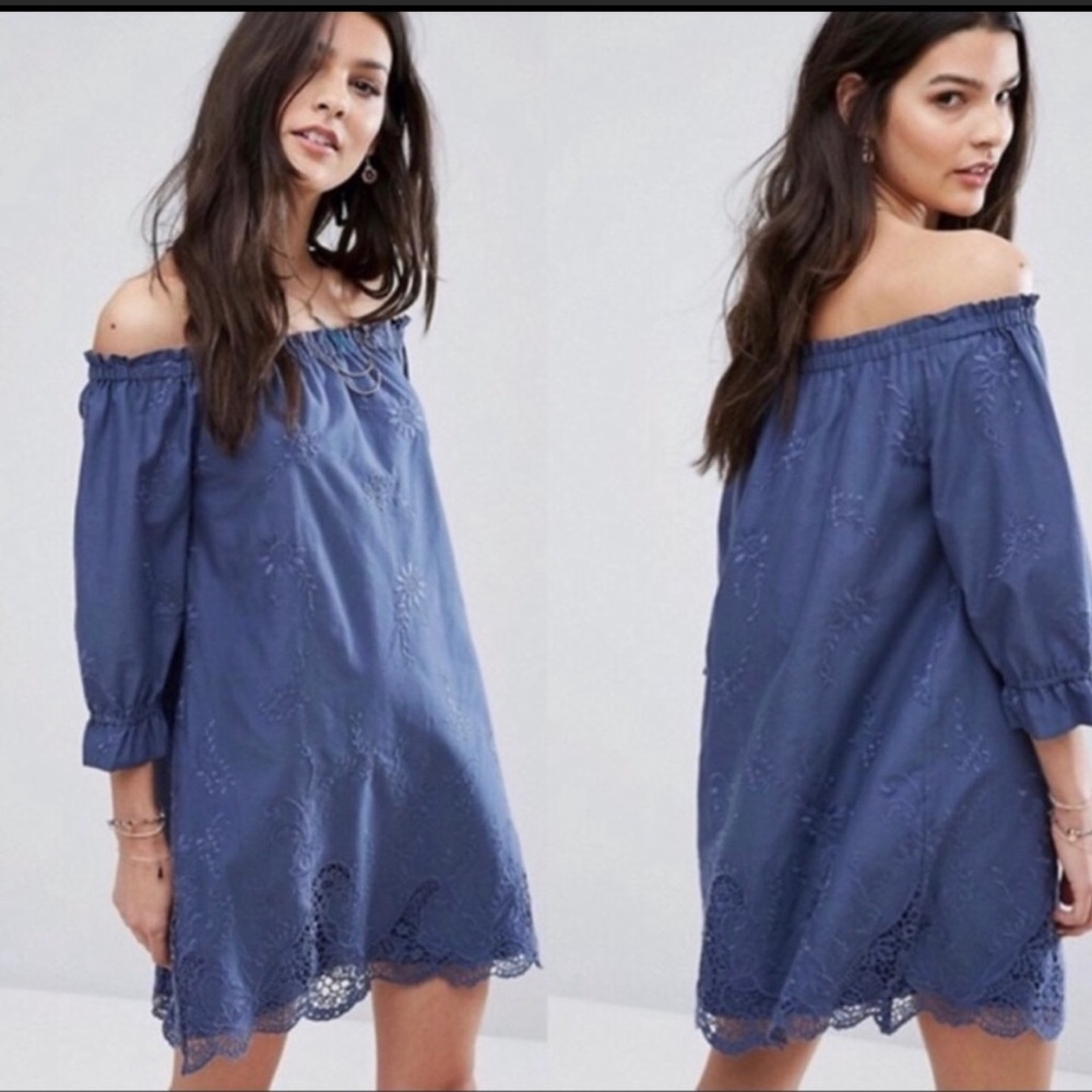 Abercrombie Navy Off the Shoulder Lace Dress